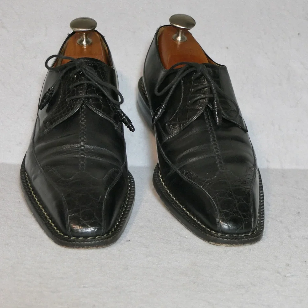 Mezlan Farley Mens Dress Shoes 10M Black Crocodile Leather Split Toe Derby Spain